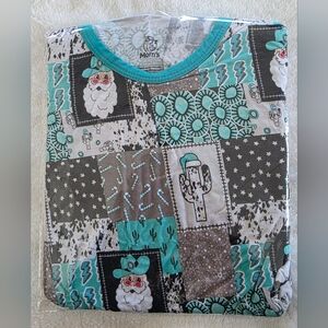 Western Santa Bamboo PJs Short Sleeves & Pants Set Unisex Size 9/10 NWOT